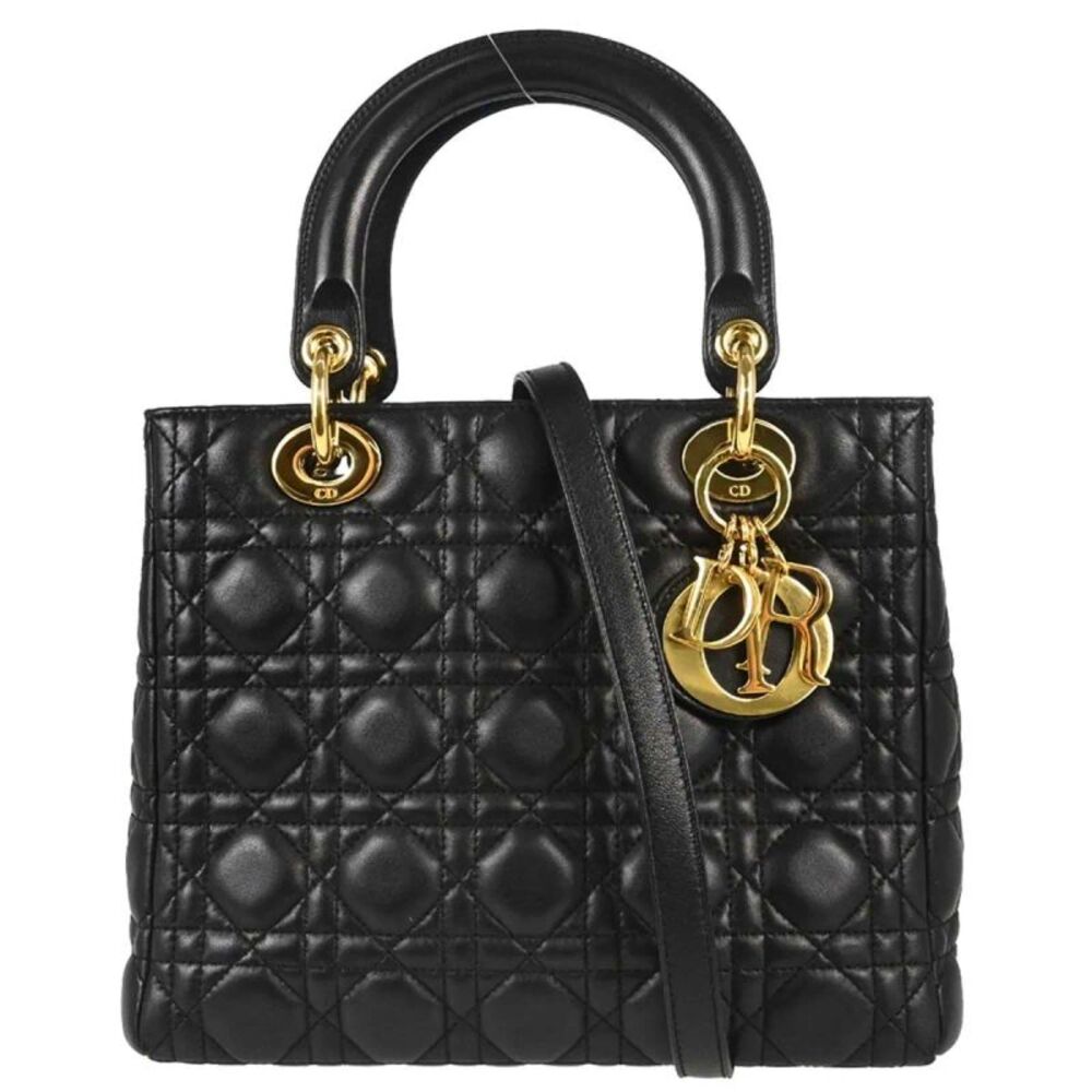 Christian Dior Vintage Lady Dior Leather Black Leather Handbag